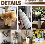 Vases de fleurs en céramique blanche 3, Moderne Matte Vertical Ribbed, Nordic Minimalist Decor pour Pampas, séché & Fleurs fraîches, Pièce centrale pour le salon, Étagère, Entrée, Mariage, Bureau