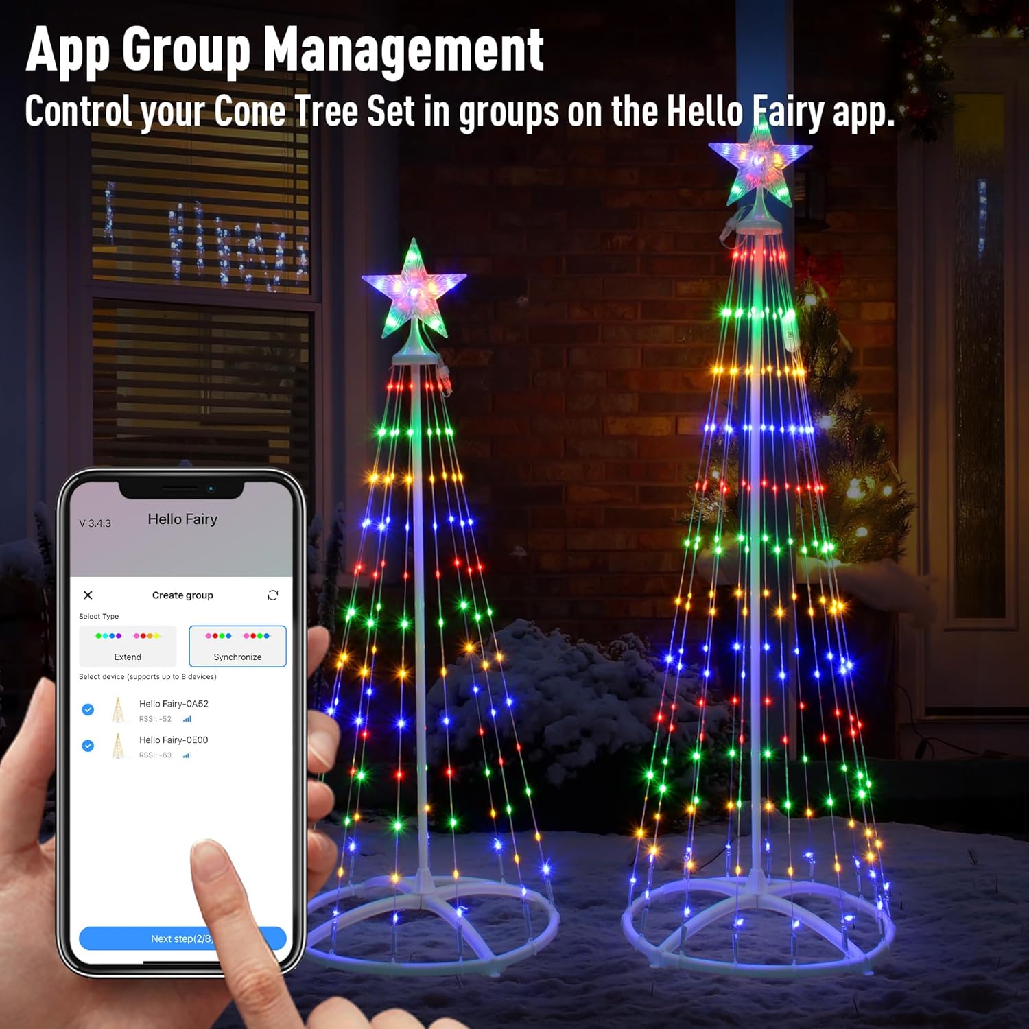 Smart Christmas Cone Tree Lights Set of 4Ft 5Ft, 365 LED Lighted Christmas Tree Lights App Control, 18 Modes, Waterproof Dimmable Cone Tree Light for Indoor Outdoor Garden Holiday Xmas Eve Night Décor
