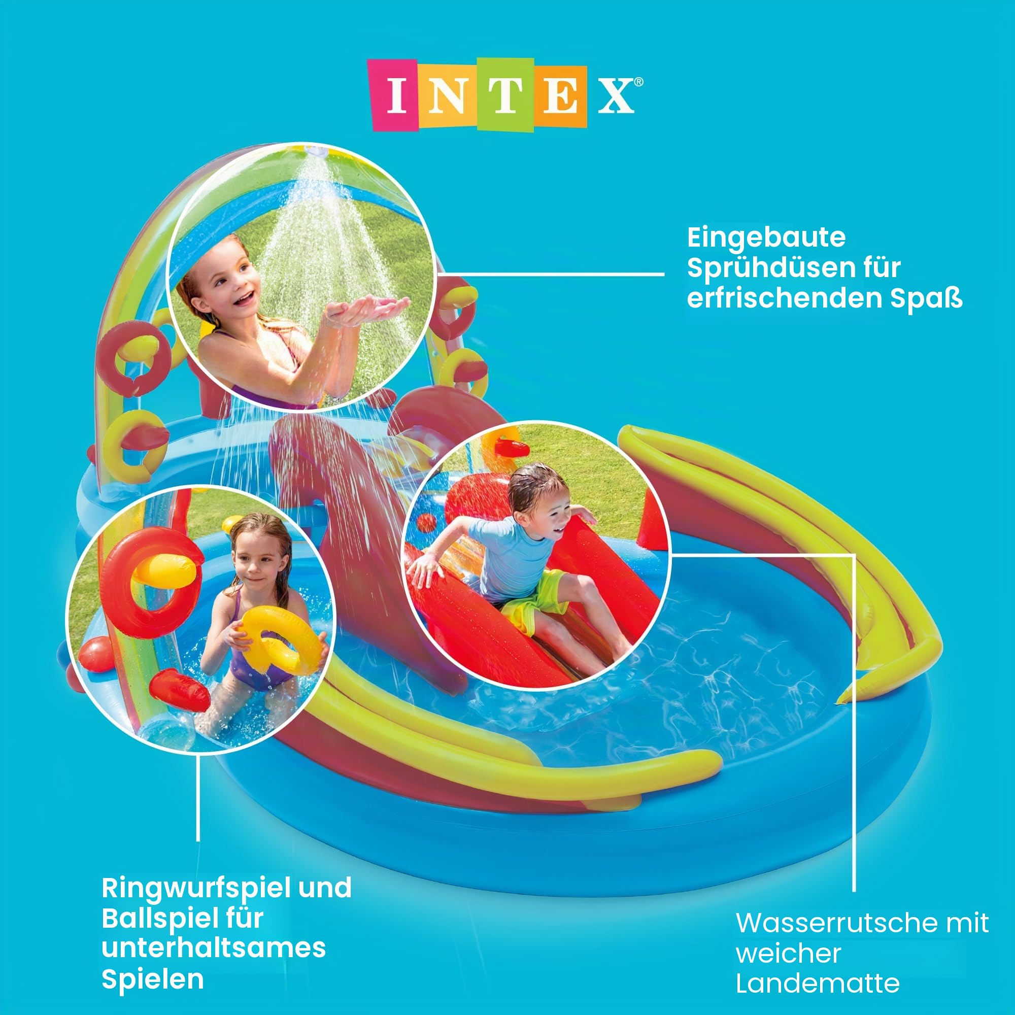 Intex Rainbow Ring Play Center - Kinder Aufstellpool - Planschbecken - 297 x 193 x 135 cm - Für 3+ Jahre 57453NP Mehrfarbig 297x193x135 cm