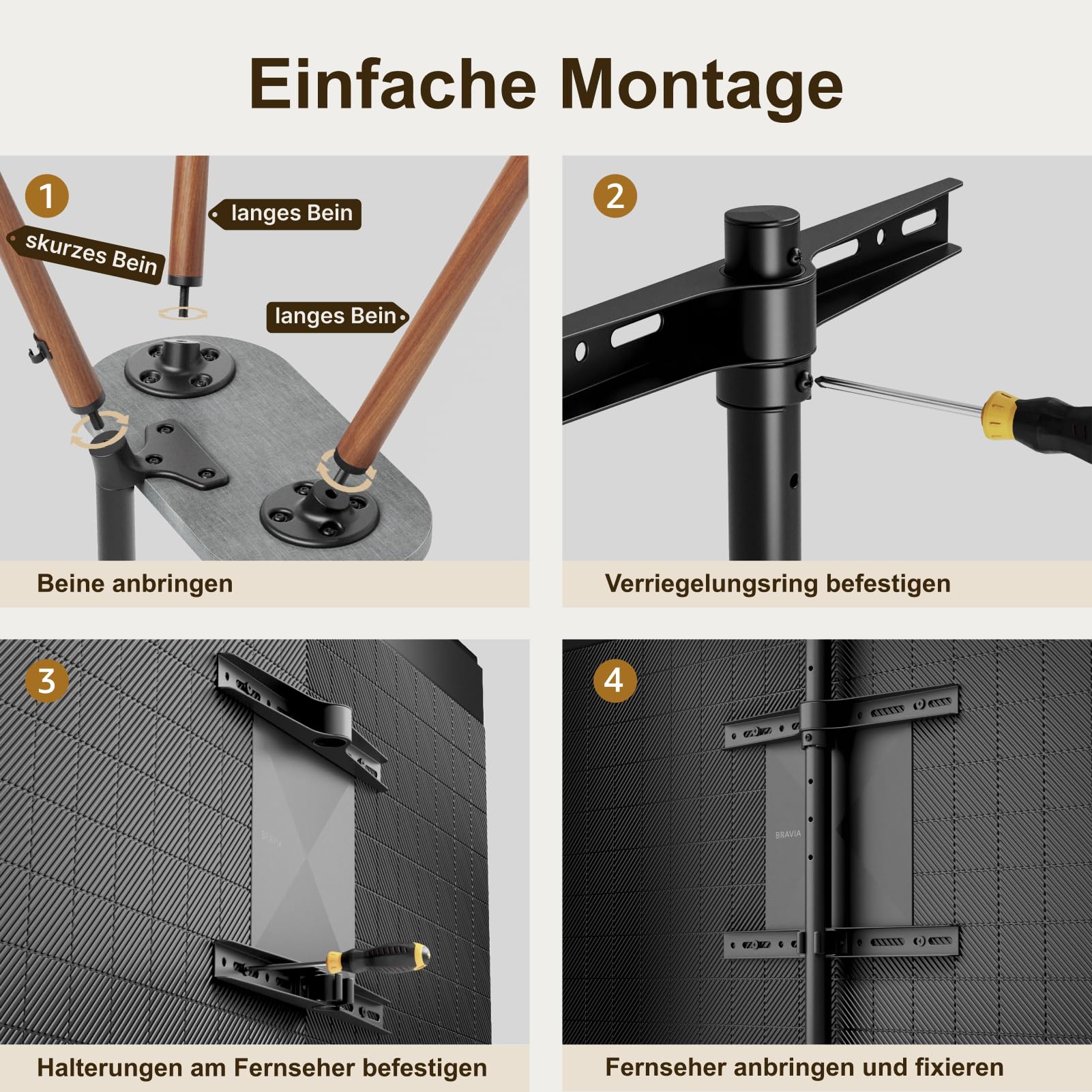 TV staffelei für 43 bis 65 Zoll LCD LED OLED Bildschirm bis zu 35 kg, höhenverstellbar und schwenkbar, tragbarer TV-Ständer Holz mit Holztablett,max VESA 400x400mm, Schwarzes Walnussholz