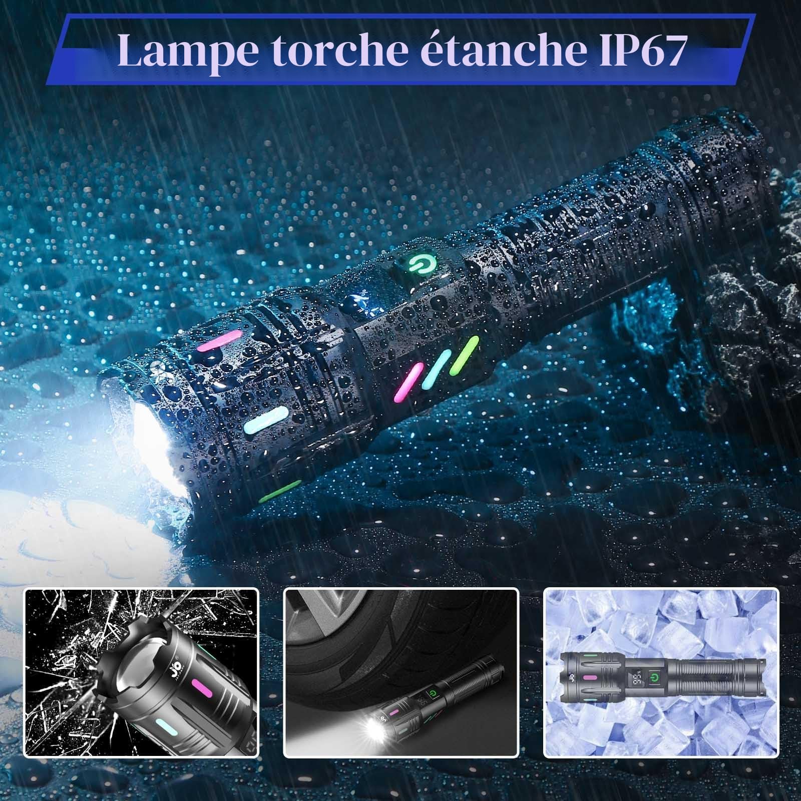 JAY-PARK Lampe Torche LED Ultra Puissante 1000000 Lumens, Rechargeable, Longue Portée, 5 Modes D'éclairage, Zoomable