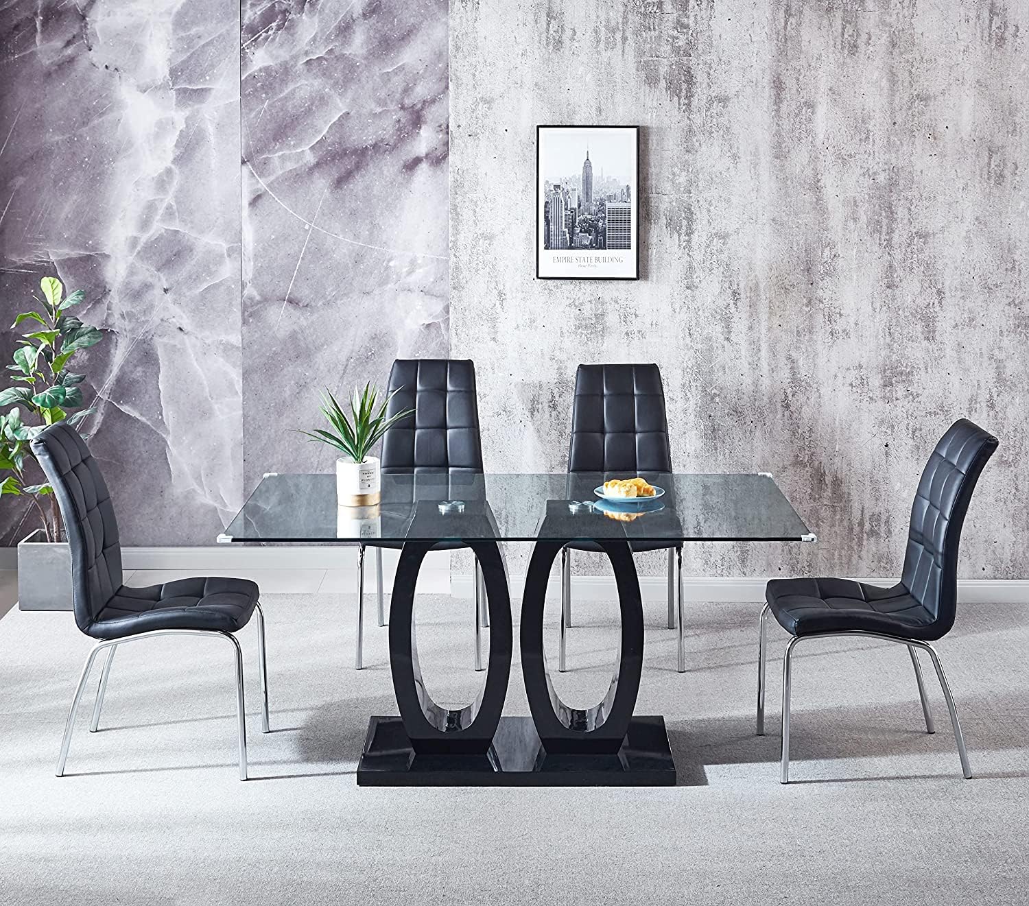 【あーき】X-base Smoked Glass Table Smoked Glass and Oak Base Dining Table | Rotsen Furniture