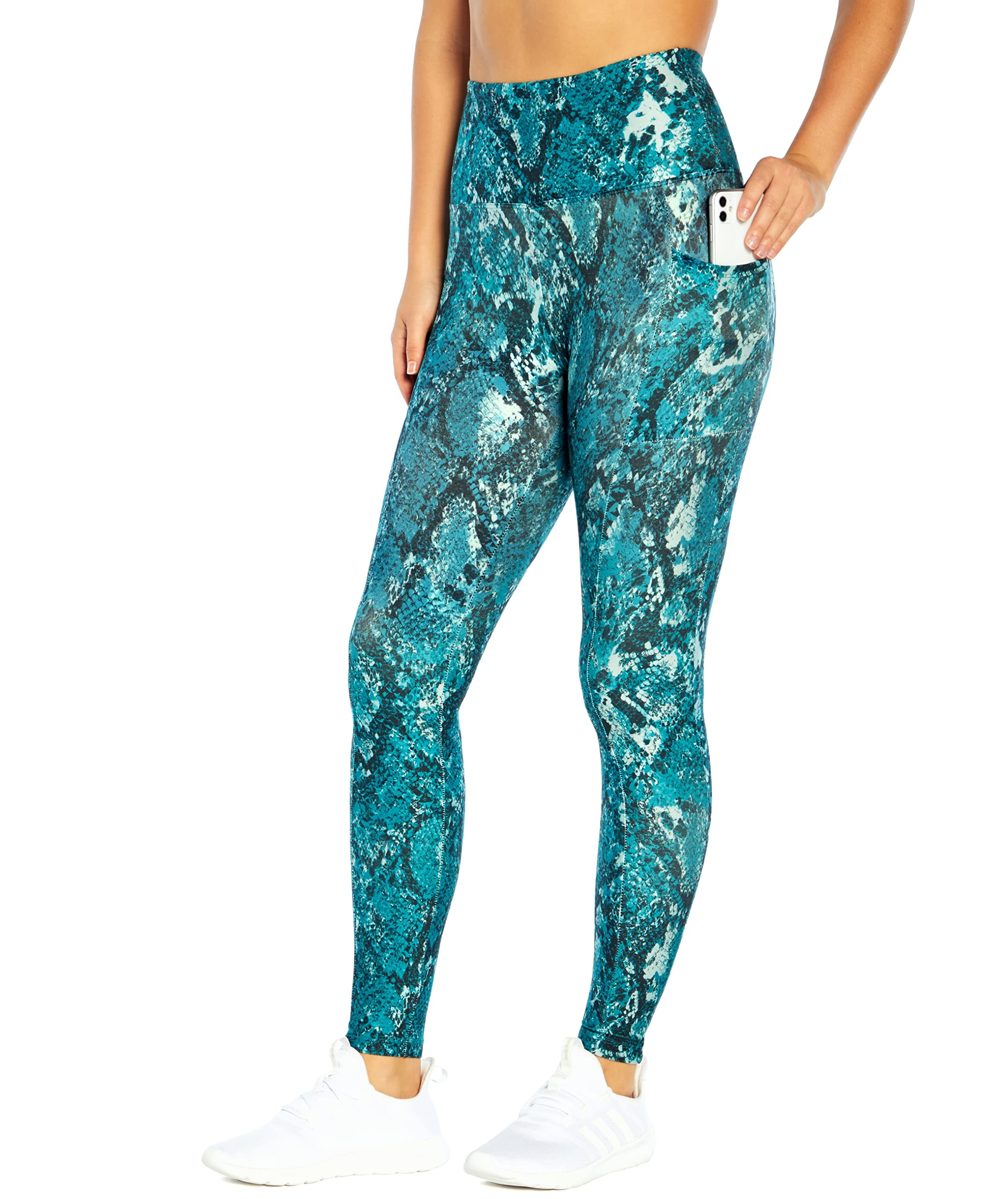 Bally Total Fitness Women's Cami High Rise Tummy Control Pocket Legging, Shaded Spruce Boa Destroy Snake, X-Large