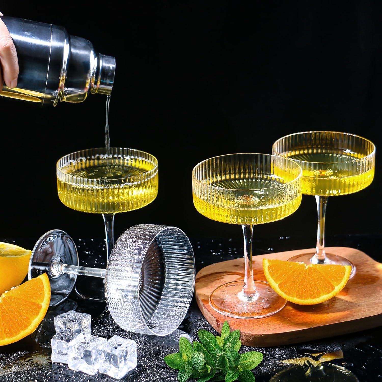 YOUKI Cocktailgläser, Vintage-Coupé-Gläser-Set, Champagner, Cocktail, Martini, Weingläser, langer Stiel, 280 ml, 4 Stück
