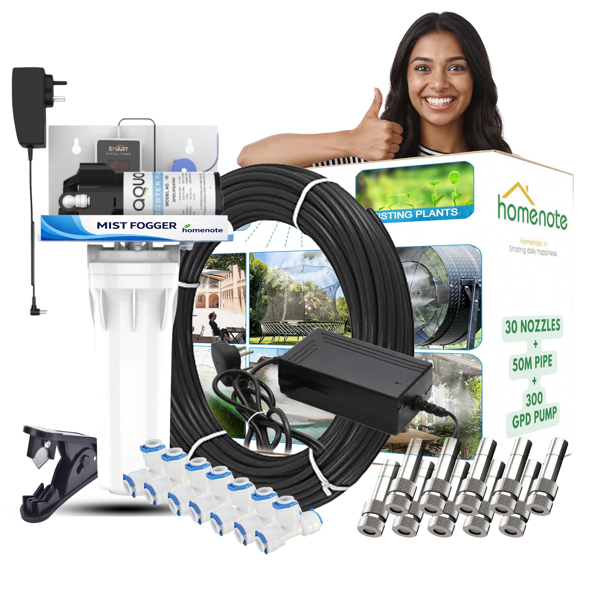 Homenote Automatic Mist Maker Fogger for Home & Poultry Farm with 300 GPD Pump, 30 Nozzles & 50 m Pipe | Fogger kit for Dairy Farm | Ideal for Outdoor Cooling & Humidification Use (Black)-image-9