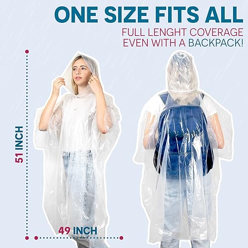 Miniatura 6 de Paquete de 20 ponchos de lluvia desechables de emergencia para adultos, 100% impermeables con capucha, impermeables unisex transparentes y ligeros