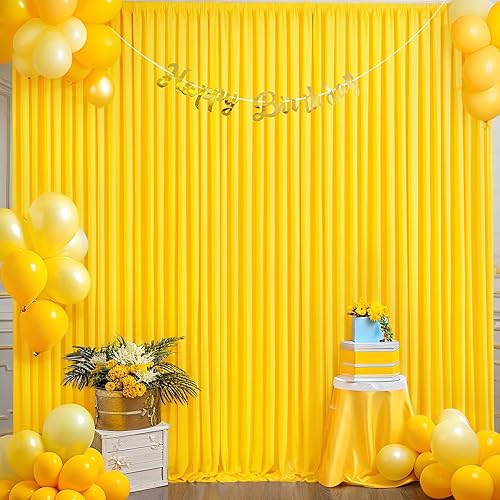 Cortina tipo telón de color amarillo para fiestas de cumpleaños, fiesta, bodas y baby shower, cortina tipo telón de color amarillo para fotografías,