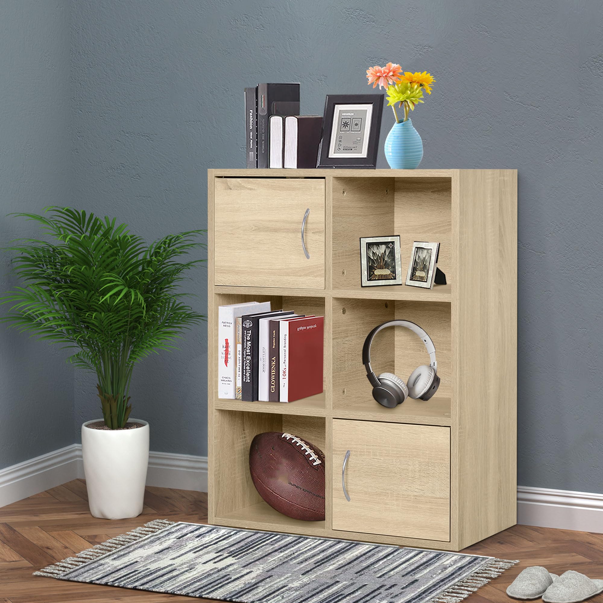 HOMCOM Libreria Scaffale in Legno con 3 Ripiani e 2 Ante, 61.5x29.5x80cm