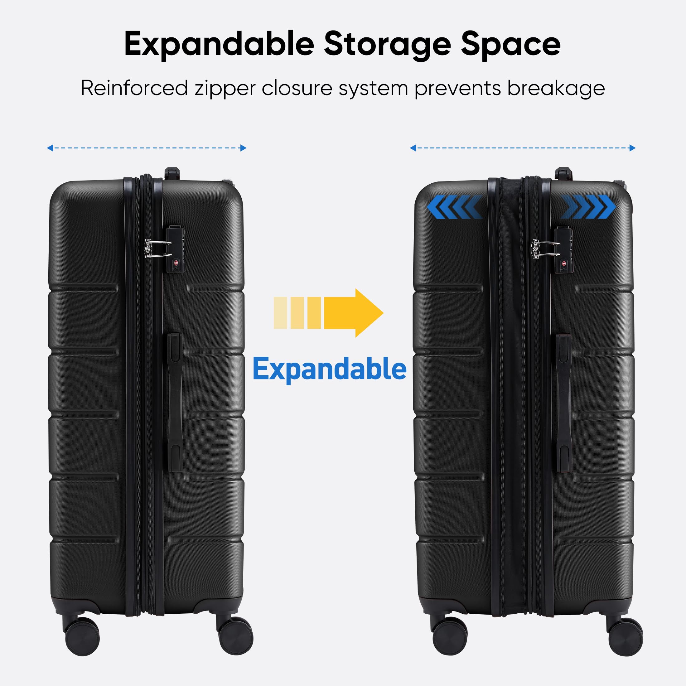 OLIXIS 20 Inch Carry-On Luggage, Hardside Suitcase with Spinner Wheels, Lightweight ABS Hard Shell Travel Luggage, TSA Approved Lock, Expandable Small Suitcase for Business & Travel–Black view 6