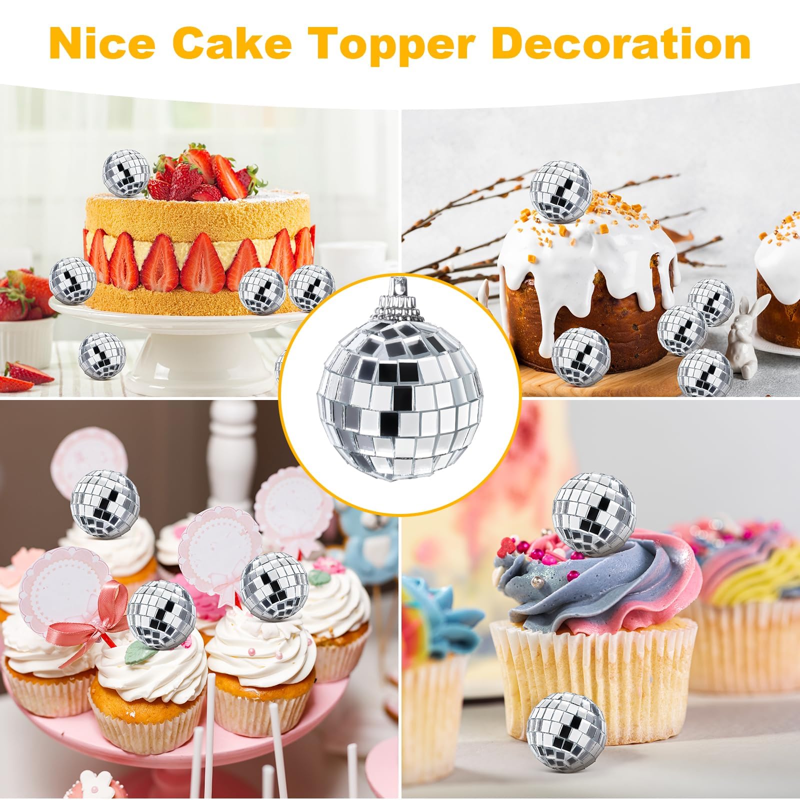 24PCS Bolas de Espejo Colgantes Plateadas, 4CM Mini Bola de Discoteca, para Fiesta, Cumpleaños, Navidad y Boda