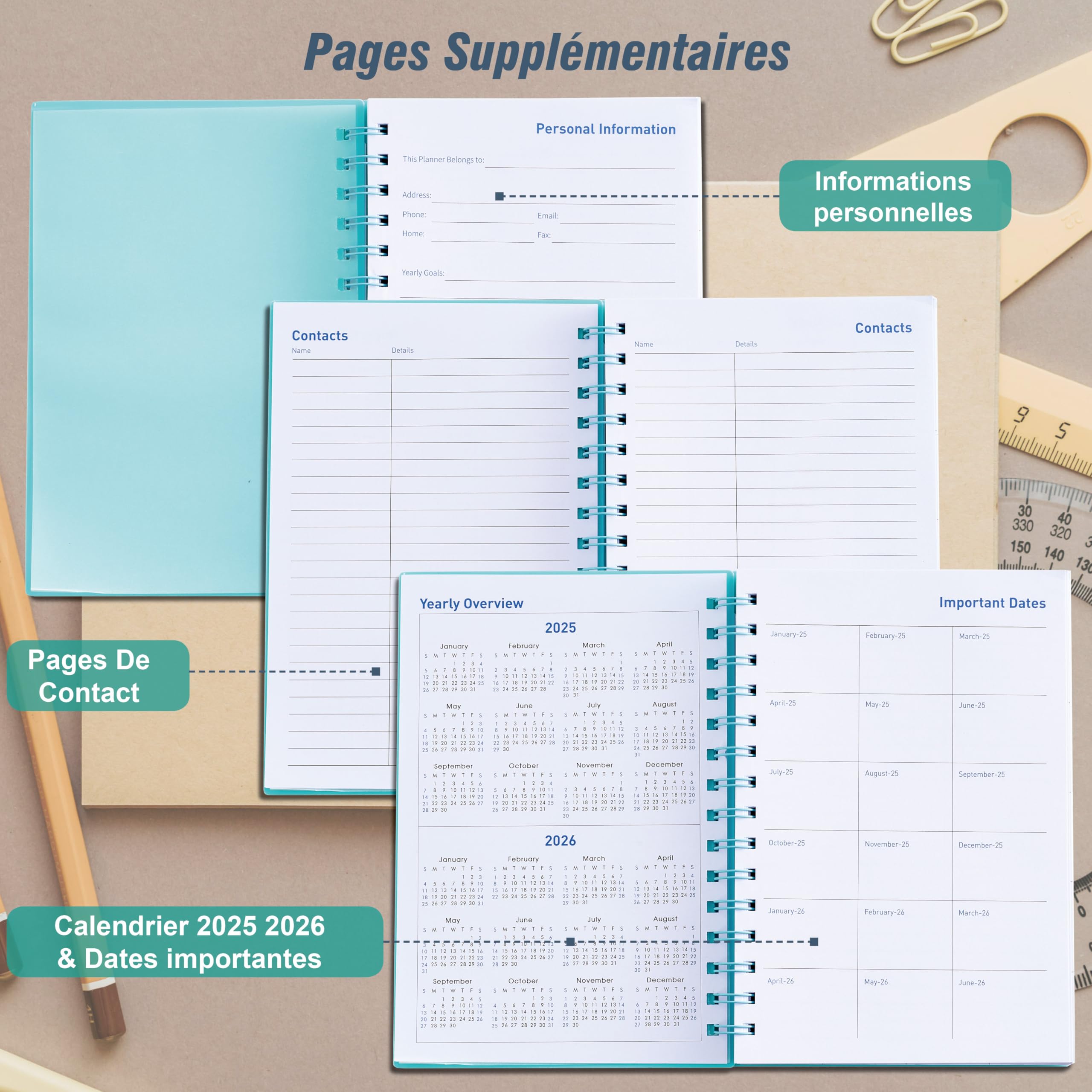 Agenda Scolaire Liderpapel 2025-2026 - Vue Semainier, Bilingue, Spirale, Papier FSC 70g, Format A5, Couleur Violet