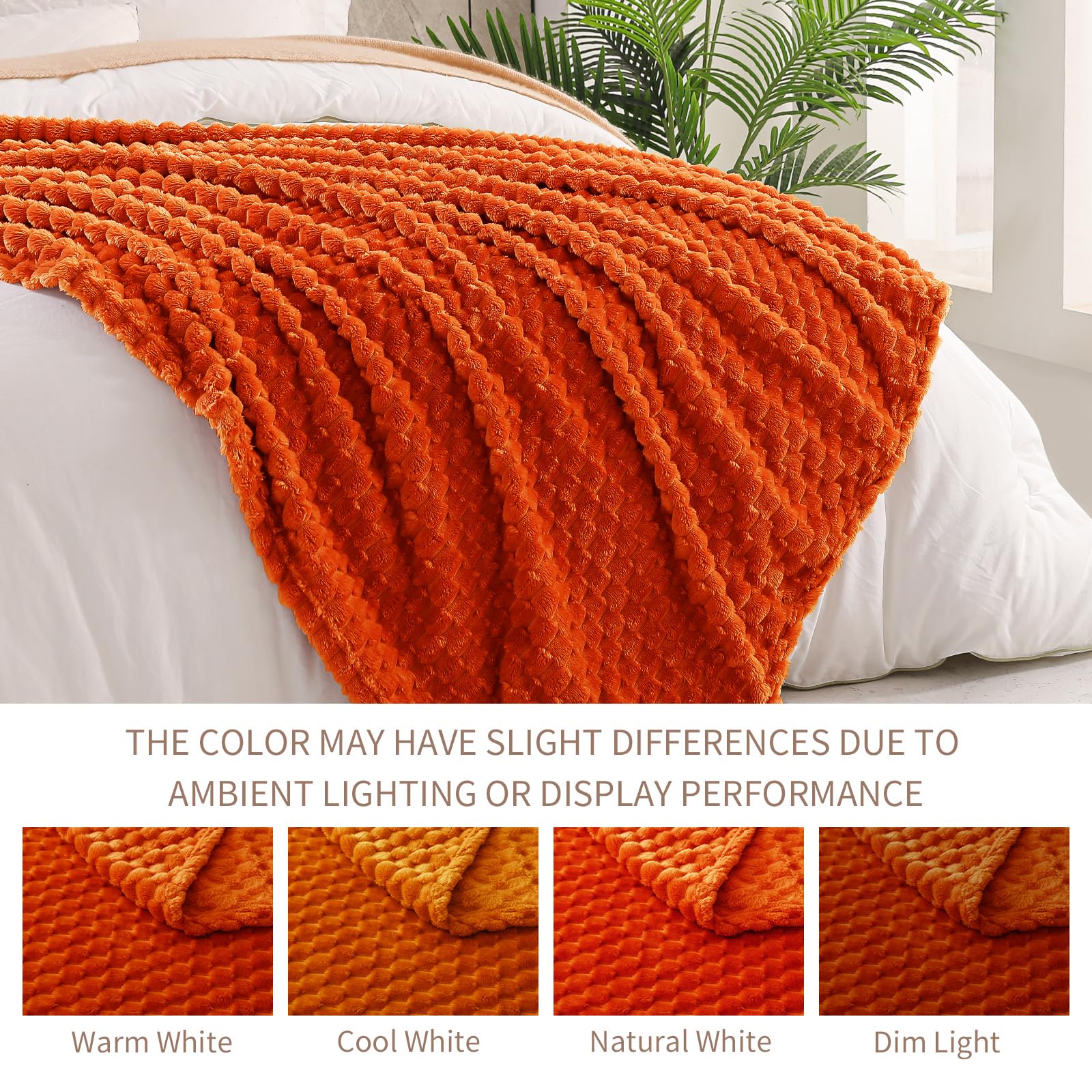 Exclusivo Mezcla Fleece Throw Blanket for Couch Extra Large Fuzzy Burnt Orange Bed Blankets - Image 4