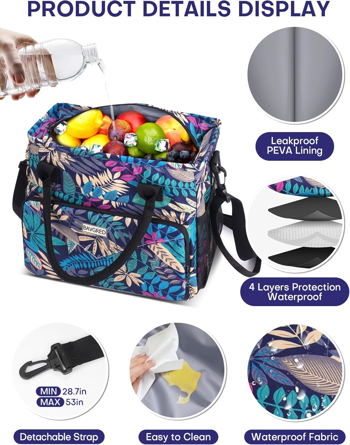 Insulated Lunch Bags, Large Capacity Leakproof Cooler Bag, Women Lunch Tote Bag with Shoulder Strap, Adult Lunch Box for Work Picnic Beach