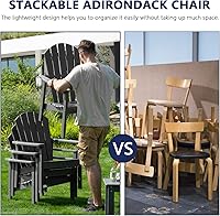 Vista 4 de nevilywood Sillas Adirondack compactas apilables, sillas de patio de polietileno de alta densidad de 26.3 pulgadas de ancho, duraderas, diseño que