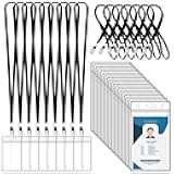 100 Sets Lanyards for Id Badges and Clear Plastic Vertical Name Badge ID Card Holders, Flat Neck Lanyards with Clip Waterproof Resealable Name Tag Badge ID Card Holders, Black