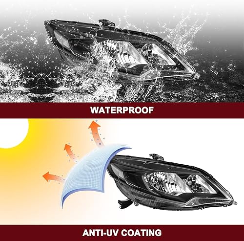 Miniatura 7 de JSBOYAT Conjunto de faros delanteros con bombillas para Honda Civic Coupe 2014-2015 de 2 puertas tipo halógeno de fábrica Par de repuesto de faros