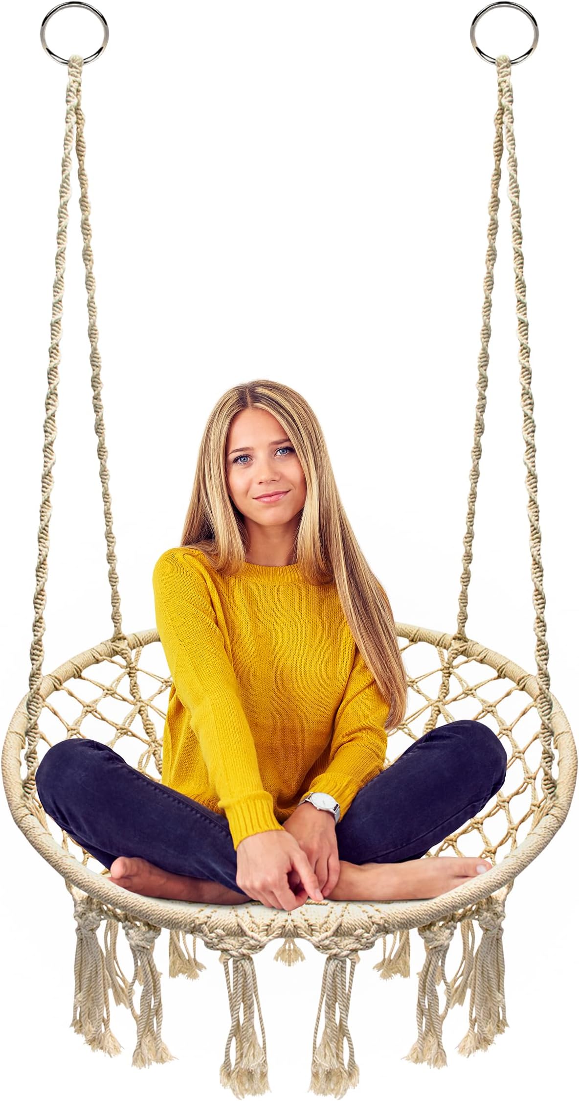 Sorbus Stylish Boho Swing Chair - Premium Cotton Ceiling Swing for Durability, Decorative Macrame Hanging Hammock Chair - Use Indoor, Outdoor Chair, Patio Porch, Garden, Meditation, Gifts- Max 250Lbs