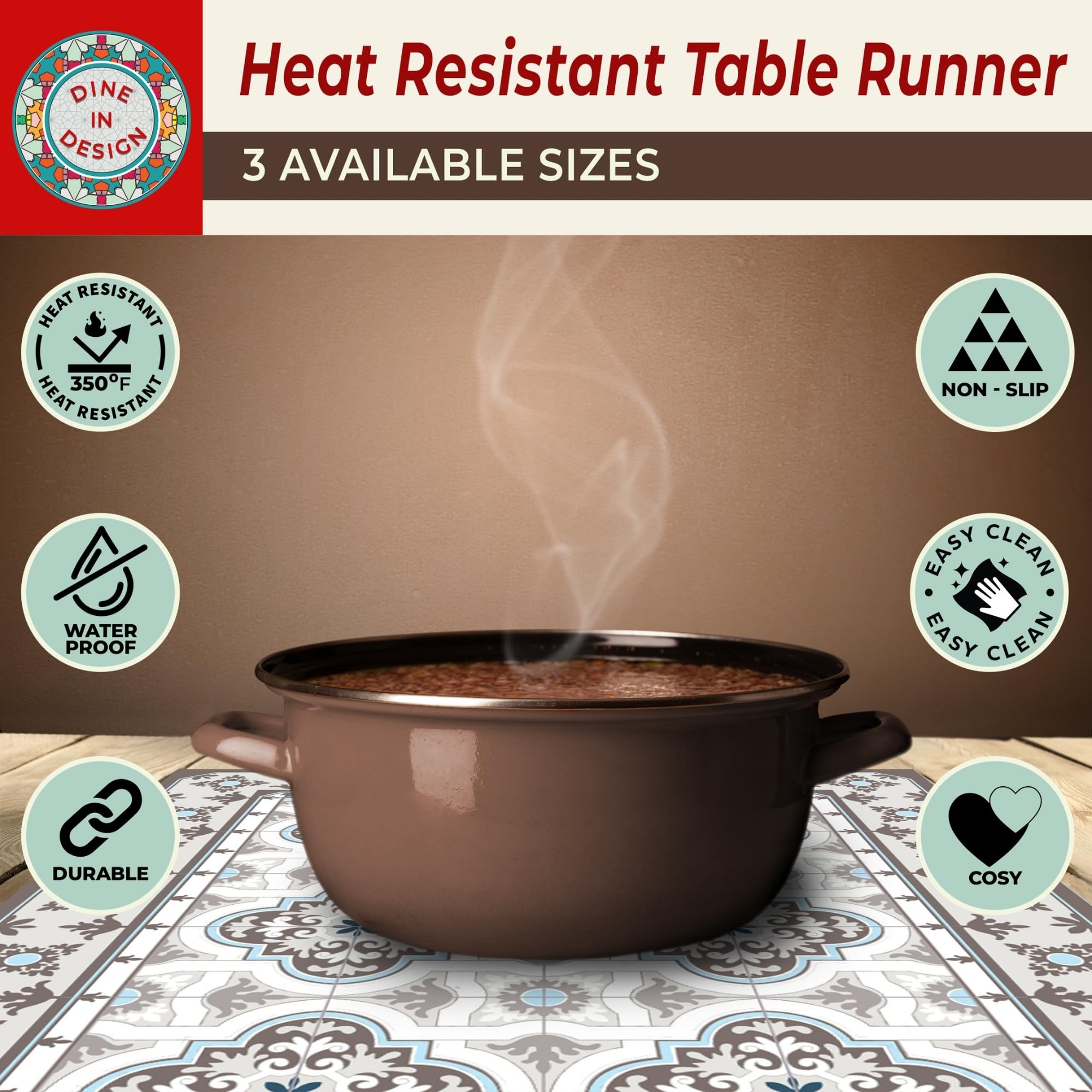 IRI-GIRI Salvamanteles decorativos y caminos de mesa de cocina con asas de calor hasta 365 F, antideslizante, lavable a mano y conveniente para platos calientes y ollas, 53 x 13 pulgadas, Toscana 7253