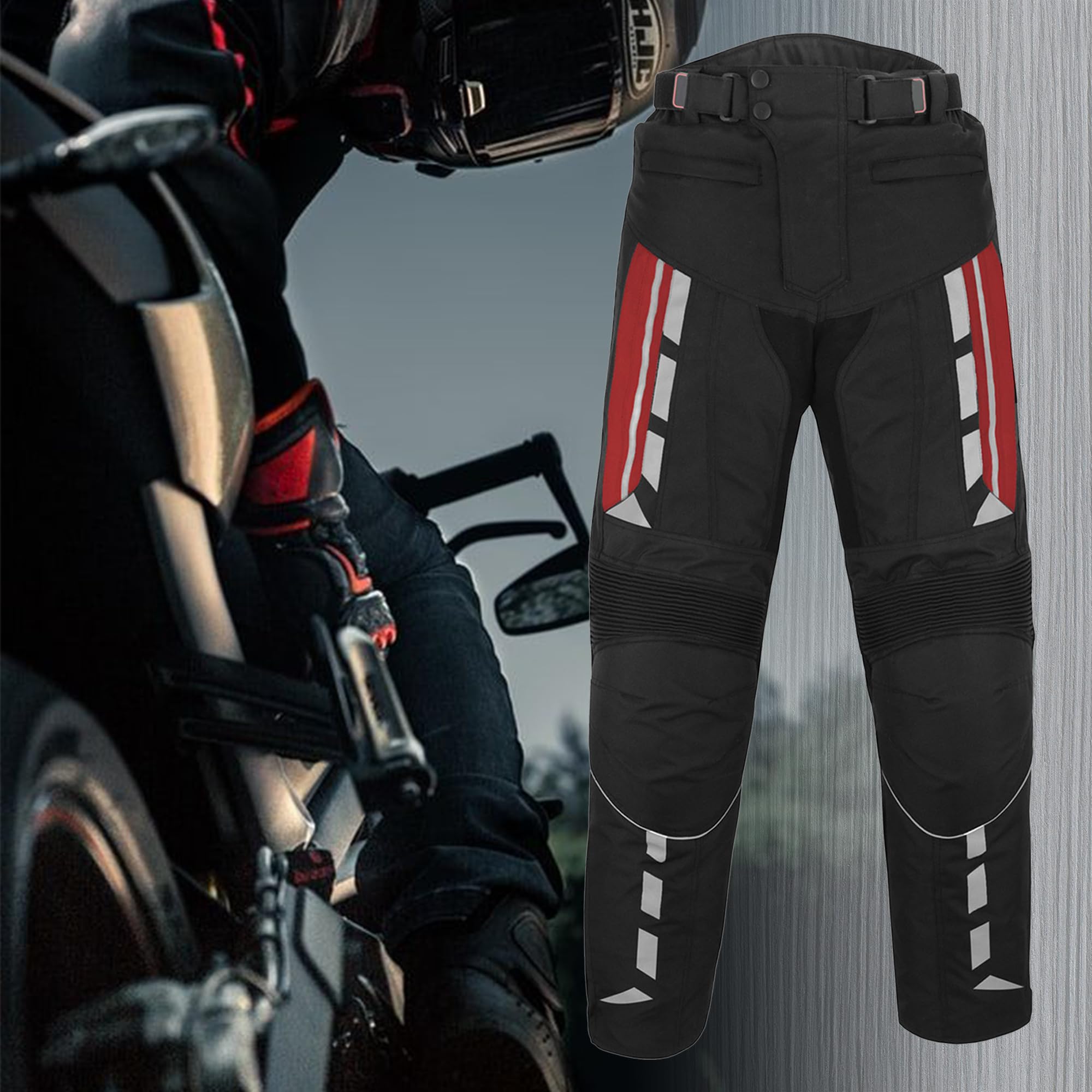 Motorradhose für Herren mit Protektoren, Motorradhose aus Cordura, wasserdicht, mit Schutz an Hüften und Knien, CE-zertifizierte Rüstung