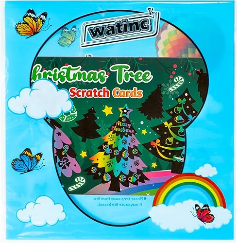 Miniatura 7 de WATINC 60 piezas de papel para rascar árbol de Navidad, adornos artísticos de bricolaje, arco iris, fiesta de Navidad, tarjetas para rascar,