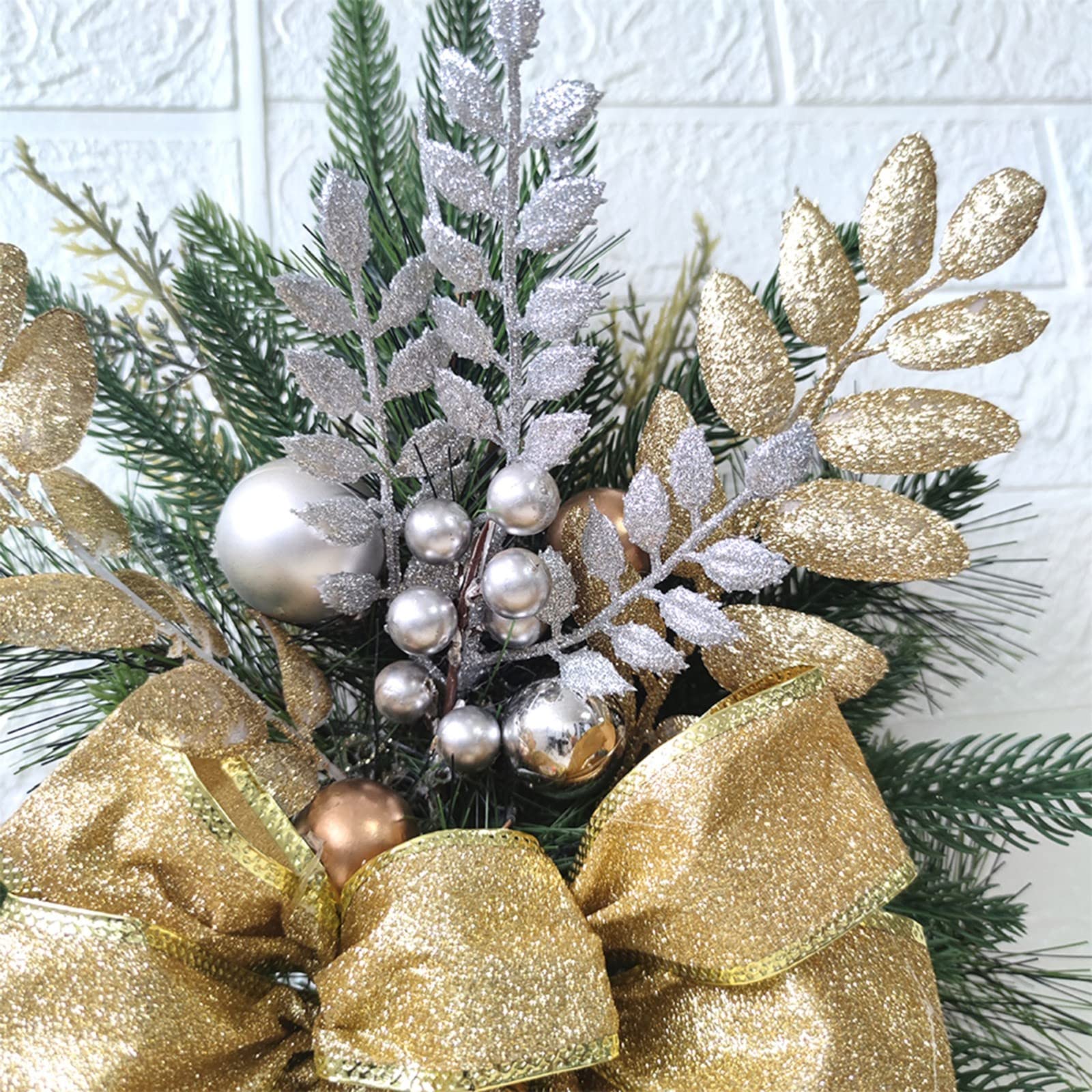 24Pcs Noeud De Ruban De Noël Argenté 10X9Cm Arcs De Noël Ruban Pailleté