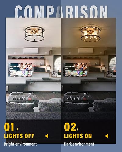 Miniatura 3 de SONLA C1879-R - Lámpara de techo de cristal de 12 pulgadas, luz de pasillo E12, marco negro y dorado, C1879-R