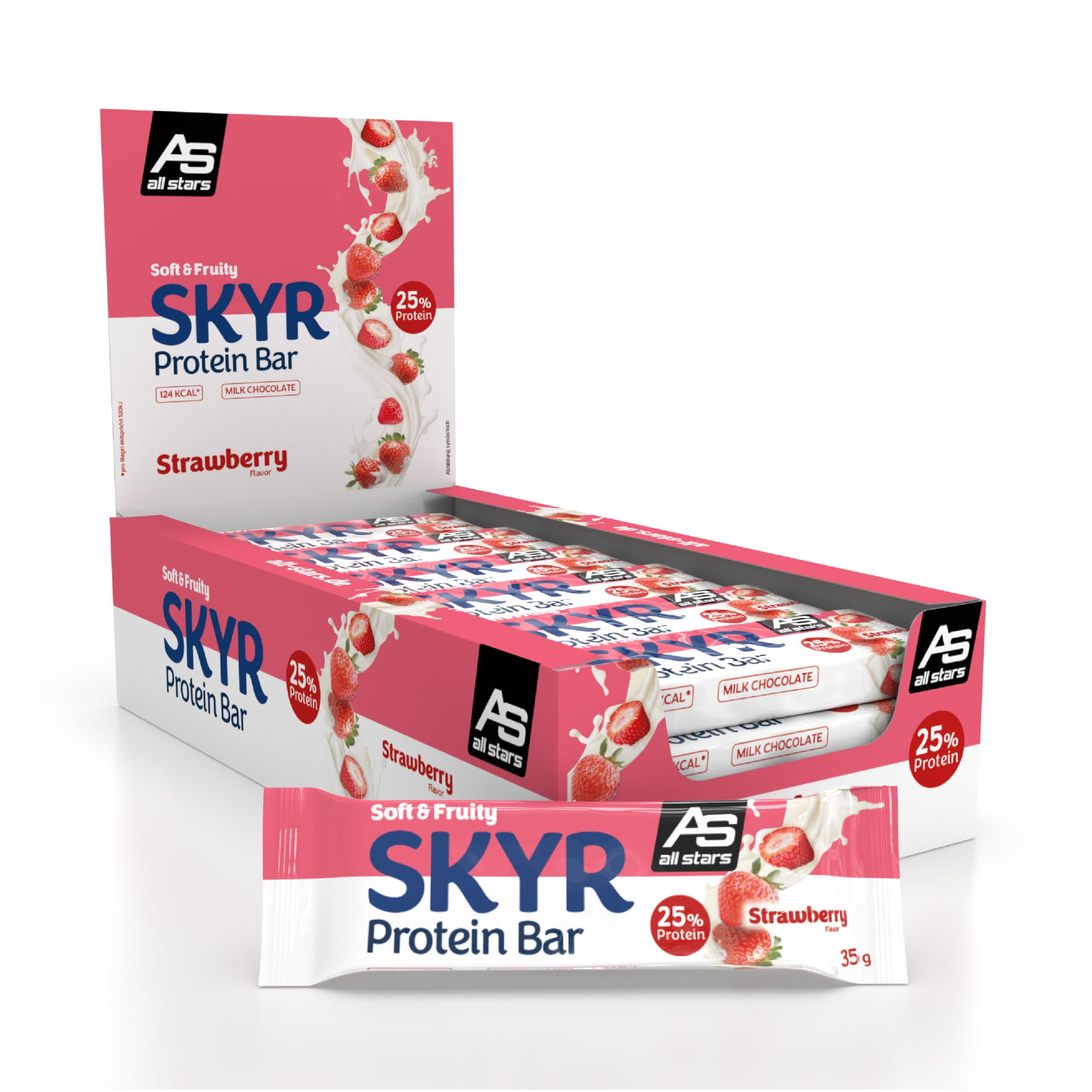 ALL STARS Skyr Proteinriegel Strawberry 24 x 35g - Protein Bars mit 25% Eiweiß, Mit Erdbeerstückchen & in Schokolade getaucht, Fett- und kalorienarme Snacks