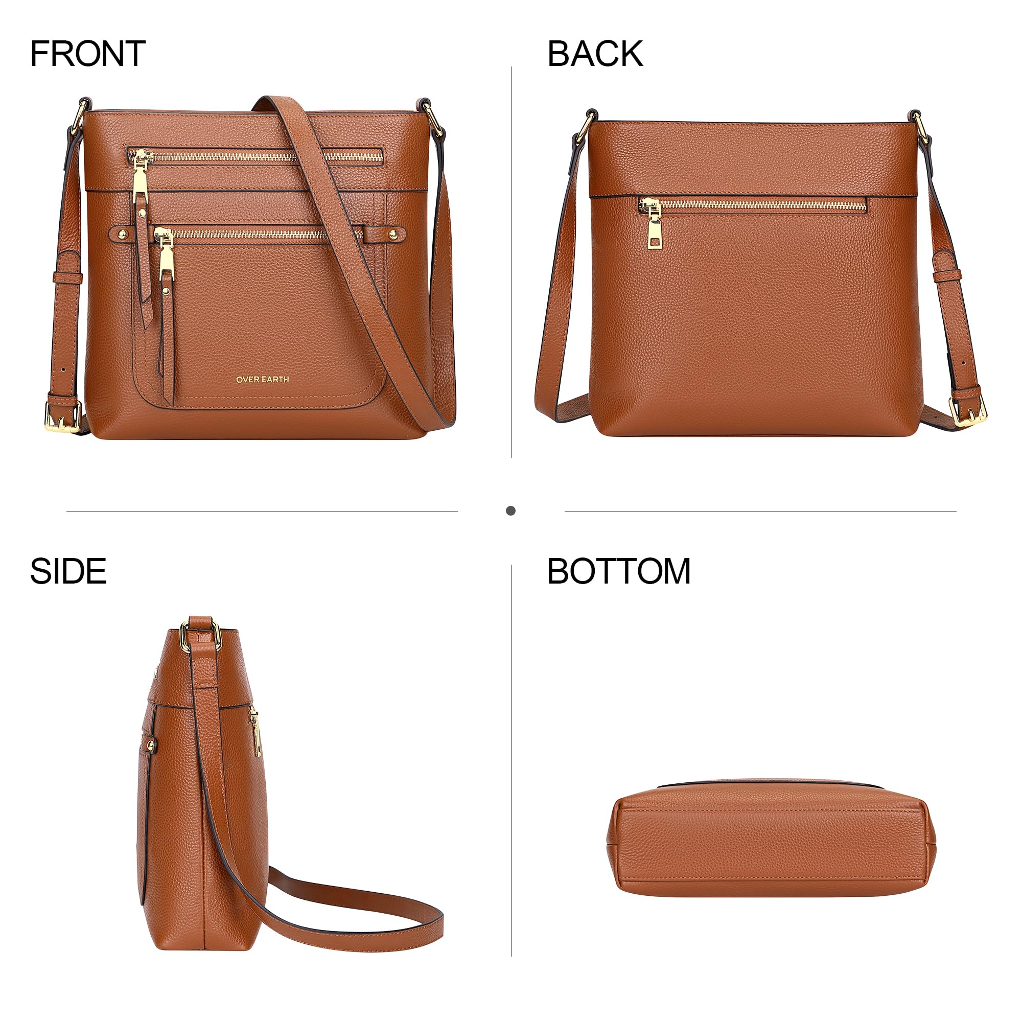 Over Earth Borse a tracolla da donna in pelle per donne con tasche multiple