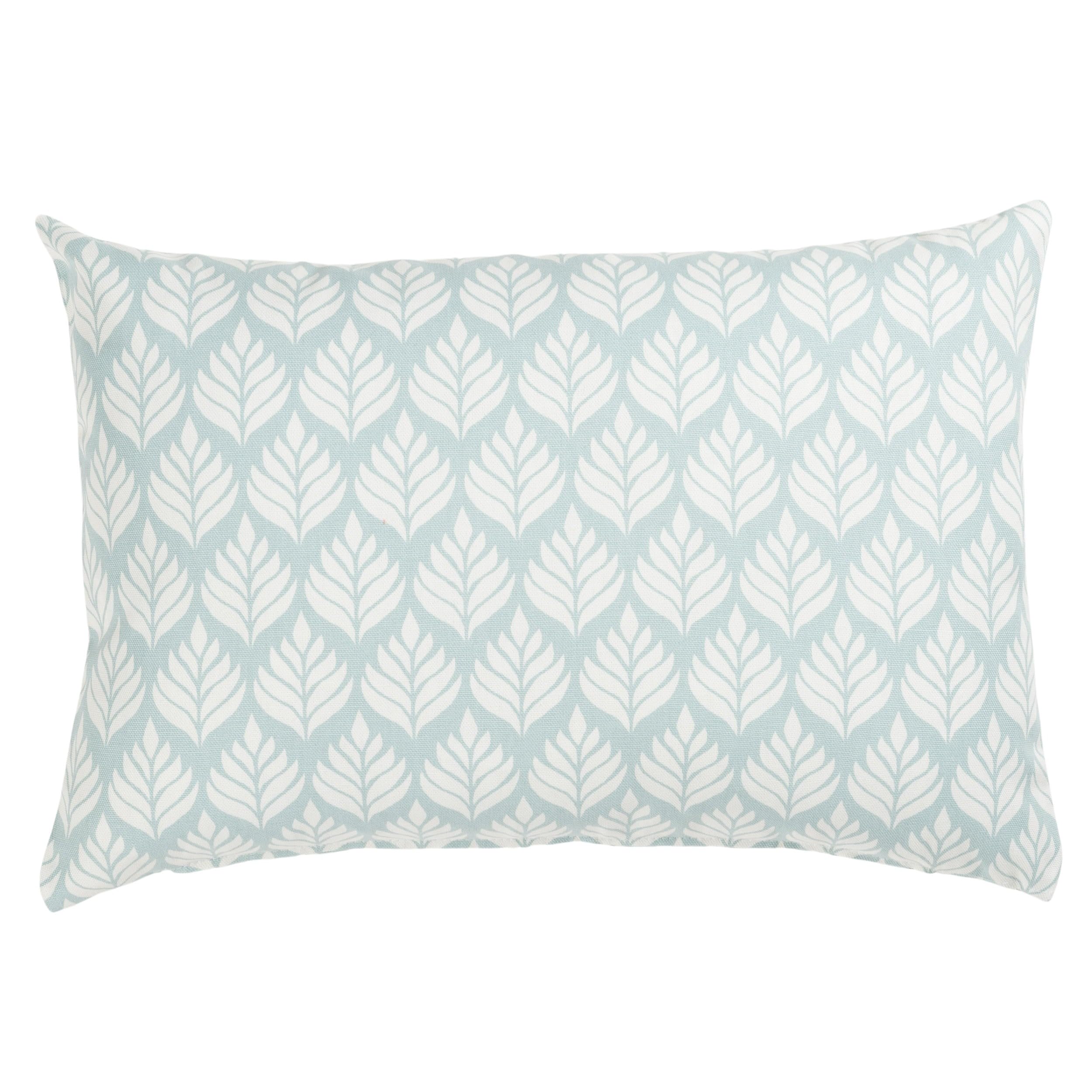 Linen Loft Scandi Minimalist Leaf Boudoir Cushion Cover. 100% Cotton. Duck Egg Blue Scandinavian Botanical Floral Design. 17x12 Rectangle Cover Only.