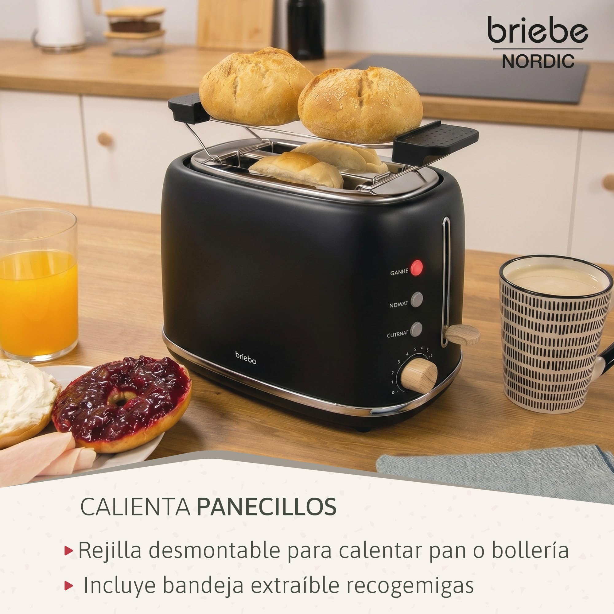 briebe Nordic Set Cafetera Espresso 20 Bares Cápsulas y Café Molido + Hervidor Agua Eléctrico 1,7L Inalámbrico 2200W + Tostadora Ranura Ancha 2 Rebanadas, Pack Desayuno Diseño Nórdico (Negro)