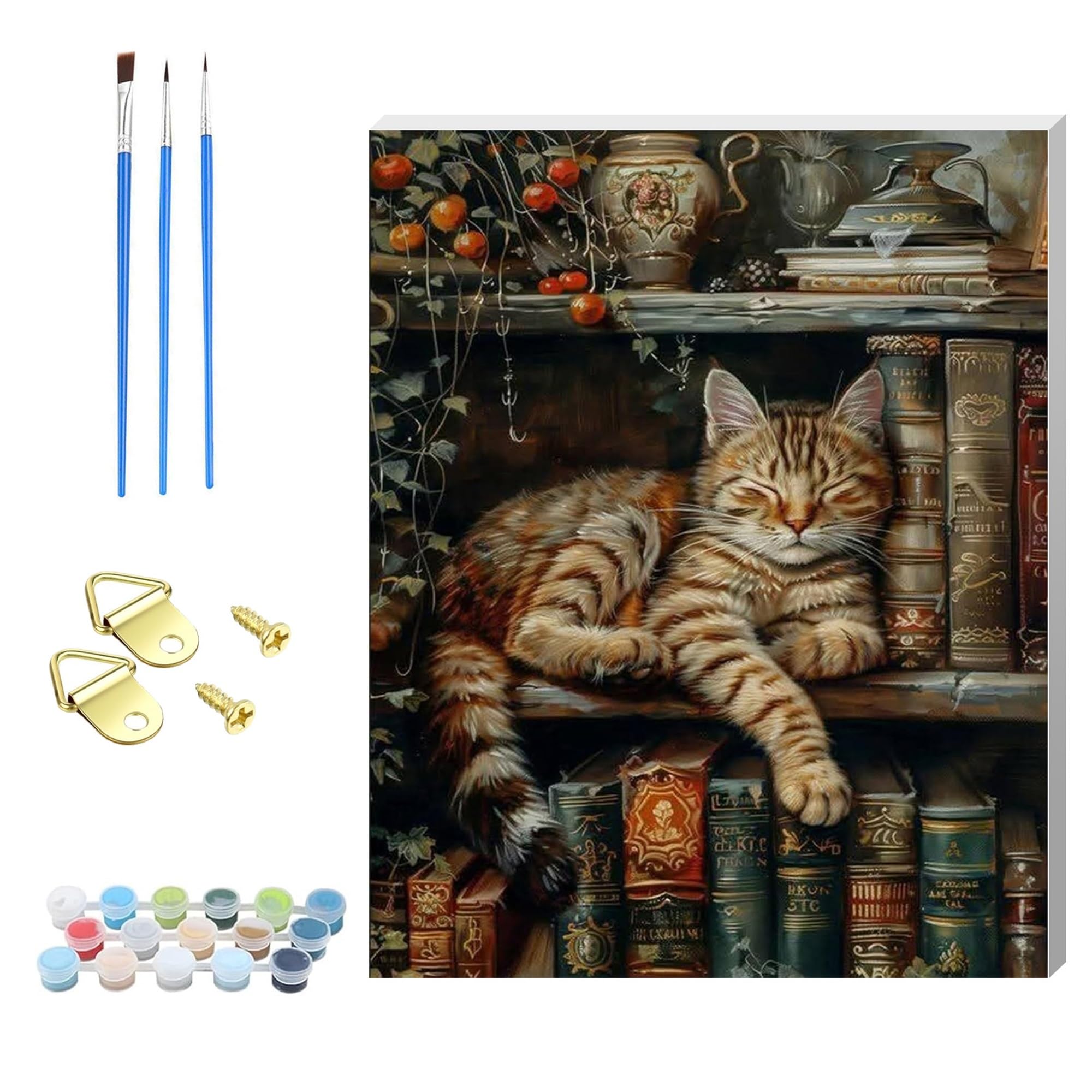 Nianxi Wooden Framed Cat Paint by Numbers Kits for Adults,DIY Painting Kit on Canvas, Color by Numbers Acrylic,Adult Paint by Number for Wall Decor and Gifts(Cat2)