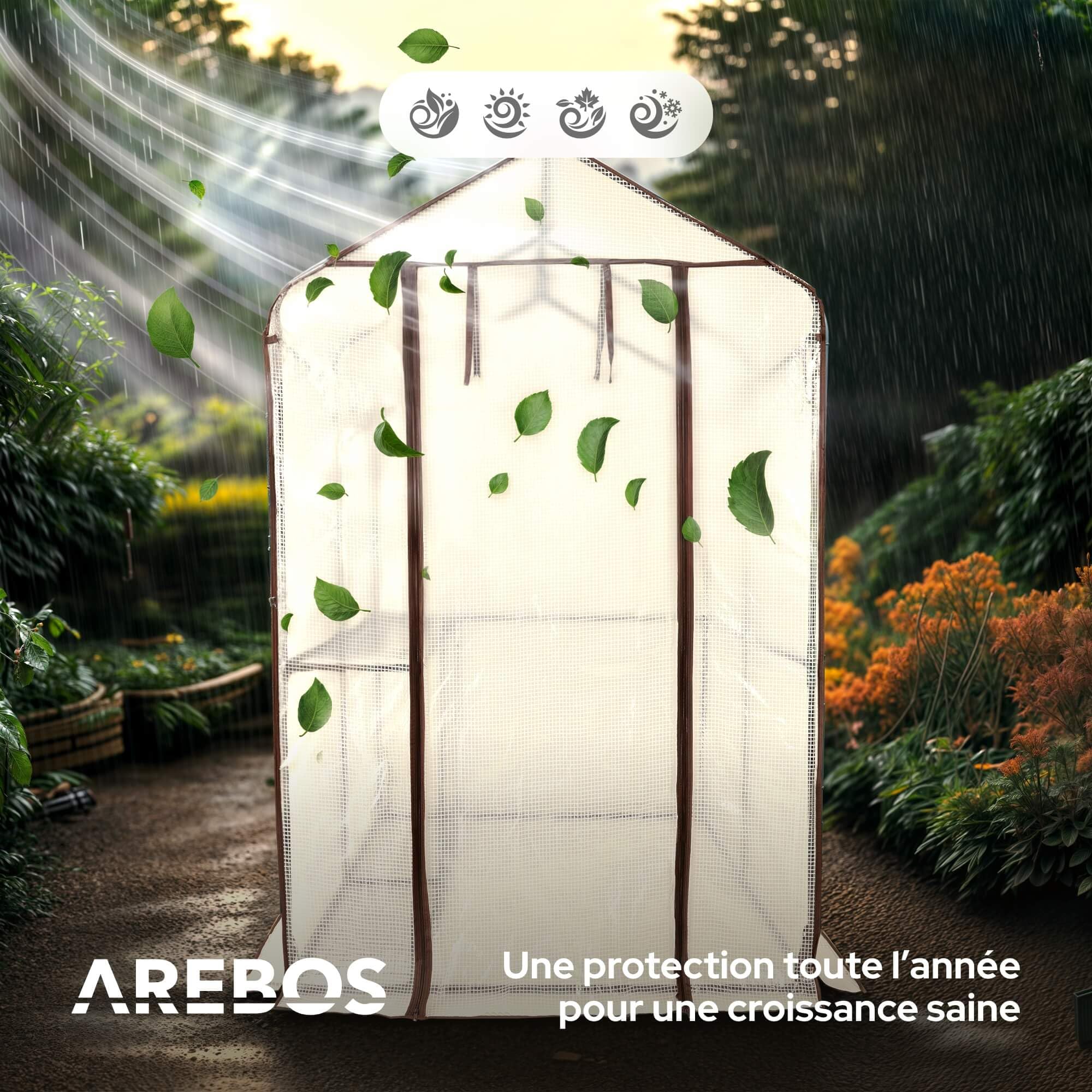 Arebos Serre en Film Premium 2 Niveaux 120 x 186 x 190 cm | Serre de Jardin Stable avec Étagères & Fenêtre d’Aération | Gain de Place | Structure Robuste pour Culture de Plantes