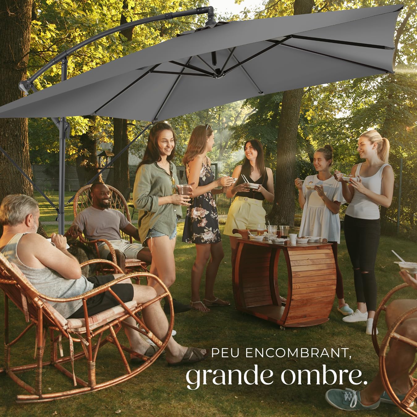 tectake® Parasol de Jardin Exterieur Parasol déporté à manivelle 2,5x2,5m, Inclinable, Protection UV 50+ Résistant au vent, Housse de protection incluse, Salon de jardin