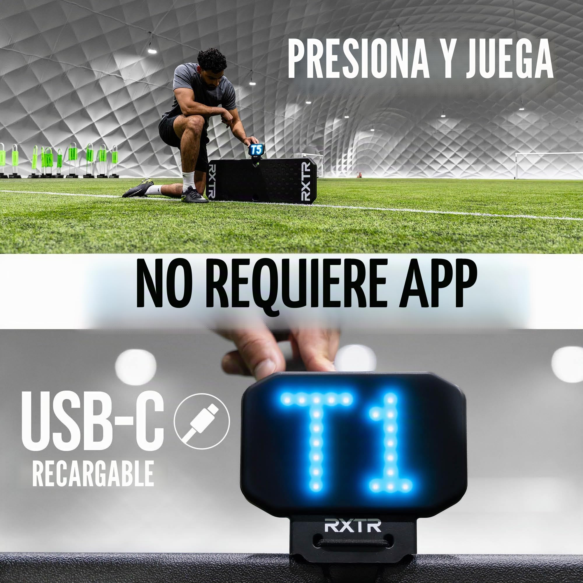 RXTR PRO Coach - Sistema de entrenamiento de fútbol, luz de reacción inteligente y tabla de rebote de fútbol con puntuación en tiempo real, 17 ejercicios preprogramados, entrenamiento sin aplicaciones
