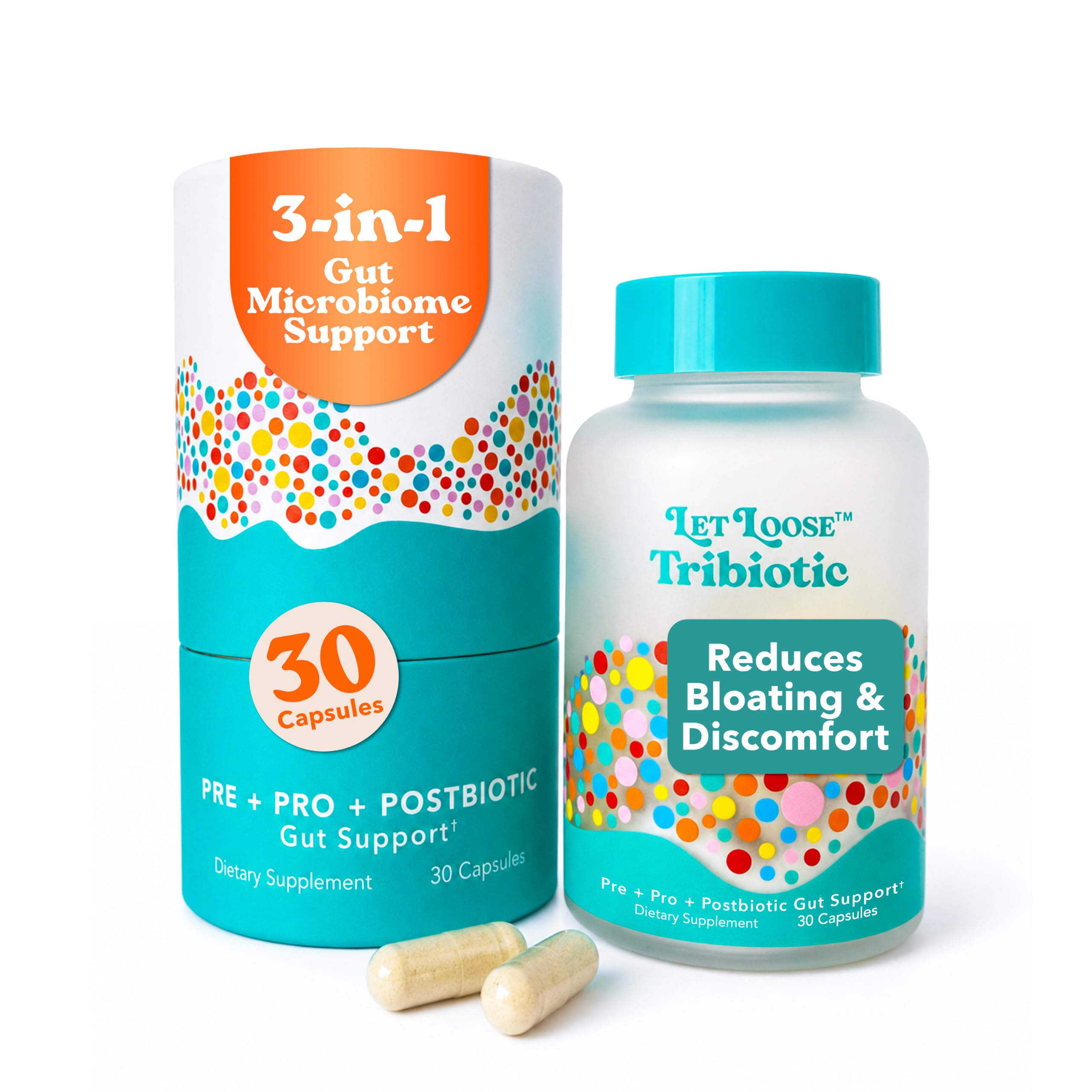 Let Loose Daily Tribiotic Pills - Pro, Pre, and Postbiotics (30 Count)