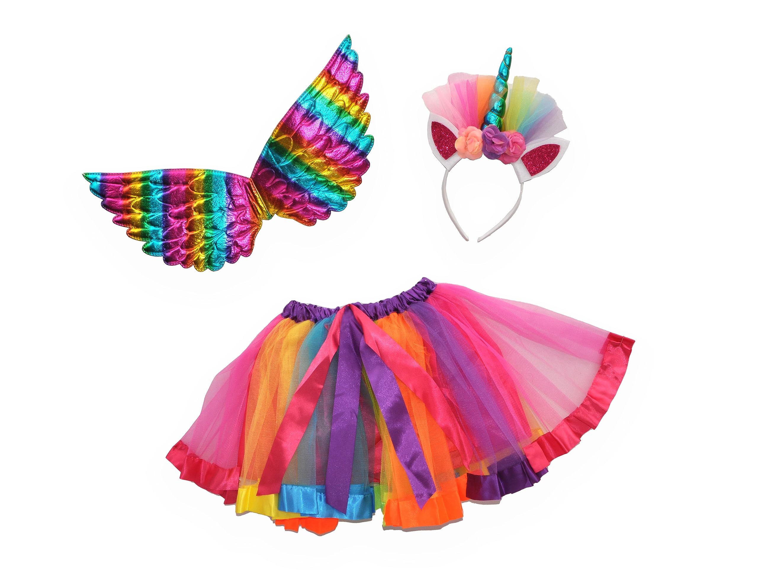 Ciao 20513 Rainbow Unicorn disguise kit (tutu skirt, wings, tiara with horn), Children, Multicolor, One size 3-6 years