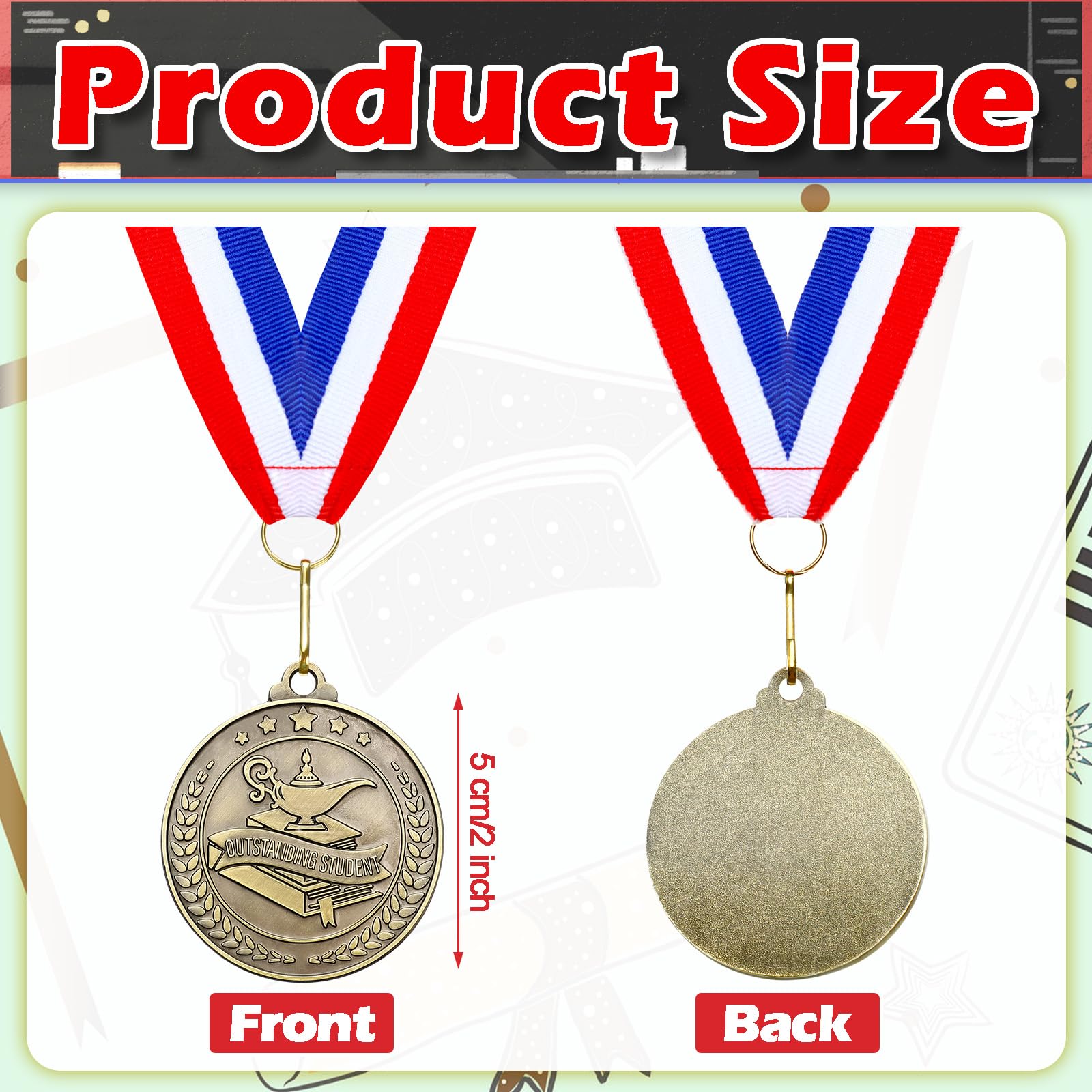 Quelay 30 medallas de premio de 2 pulgadas, medallas de oro a granel con cintas para el cuello, trofeo de metal, regalo para torneos, competiciones, fiestas, niños y adultos (estudiante excepcional)