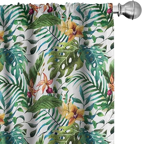 Miniatura 54 de Ambesonne Cortinas retro para ventana, diseño hipster alegre, cámaras de fotos analógicas antiguas, equipo de película estilo garabato, decoración