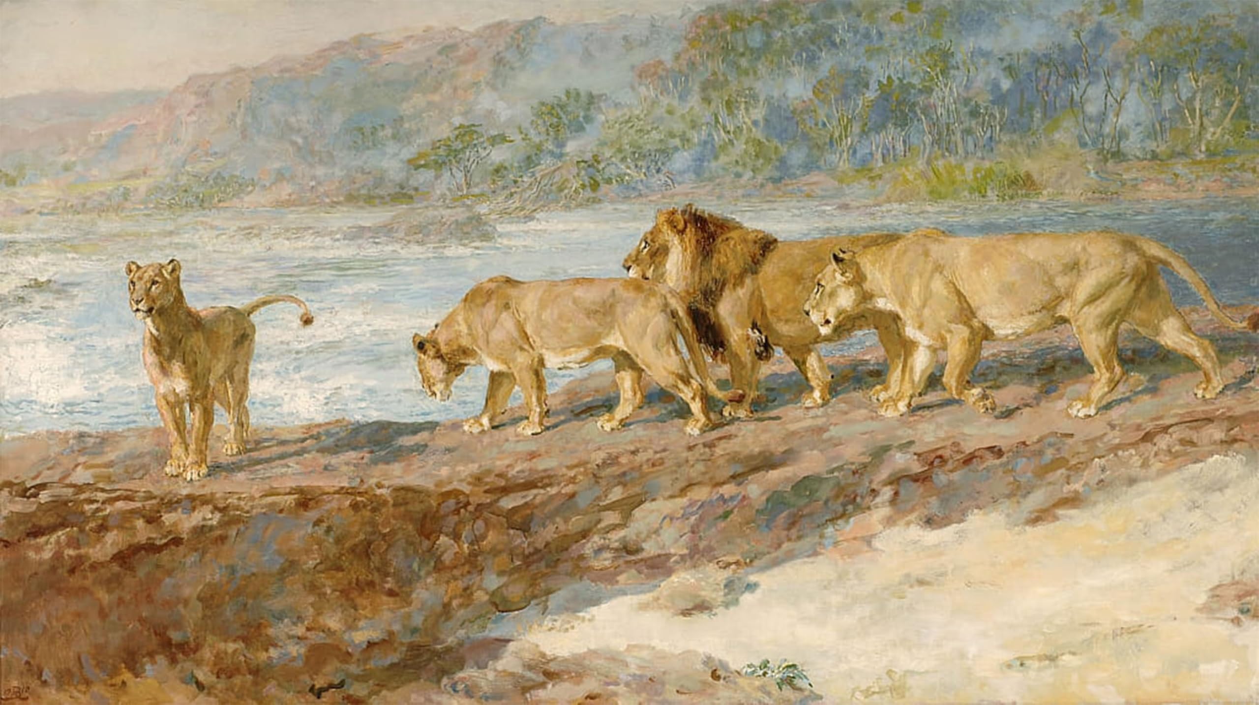 Artxlxxbn No Frame Famous Art Print Poster Vintage Wall Art On The Bank Of An African River By Briton Riviere Canvas Art Poster For Home Decor 60X90cm
