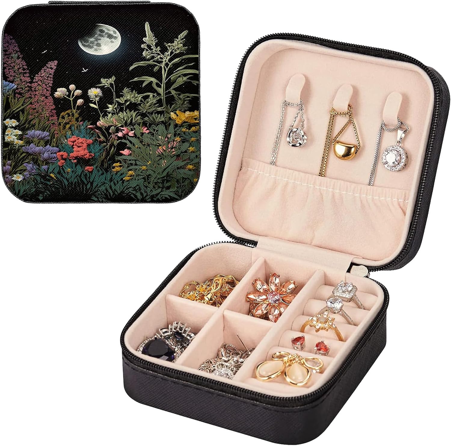 Travel Jewelry Box Mini Portable Jewelry Case for Women Girls,Travel Jewelry Case for Women Men to Store Jewelry-Moonnight Garden