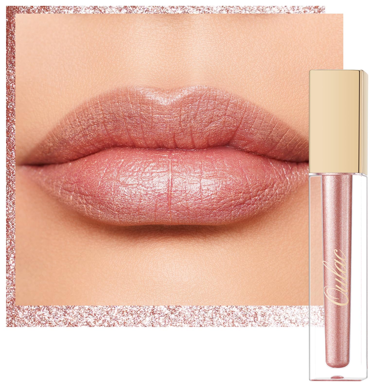 Oulac Metallic Liquid Nude Lip Stain, Lip Gloss & Eyeshadow 2 IN 1, Glitter Long Lasting Lip Color, Waterproof Eyeshadow