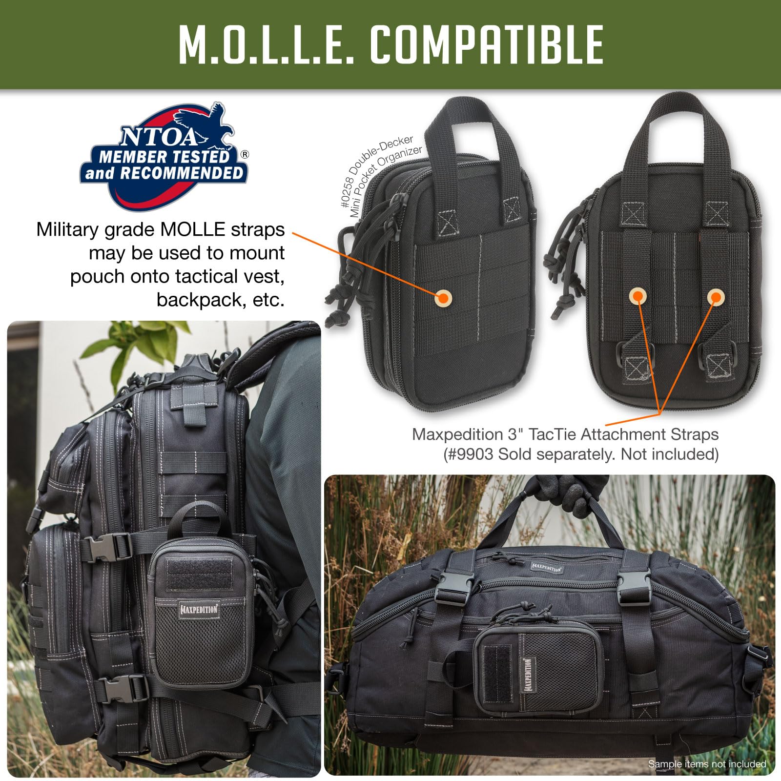 MAXPEDITION Double-Decker Mini Pocket Organizer (4” x 2.5” x 6”) EDC Pouch, Tactical Tool Pouch for Organization, Molle Accessories for Everyday Carry, 0258