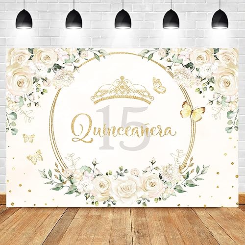 Miniatura 1 de Homewelle Telón de fondo de quinceañera de 7 pulgadas de ancho x 5 pies de alto, tela de poliéster Mis membrillo de 15 años, suministros para