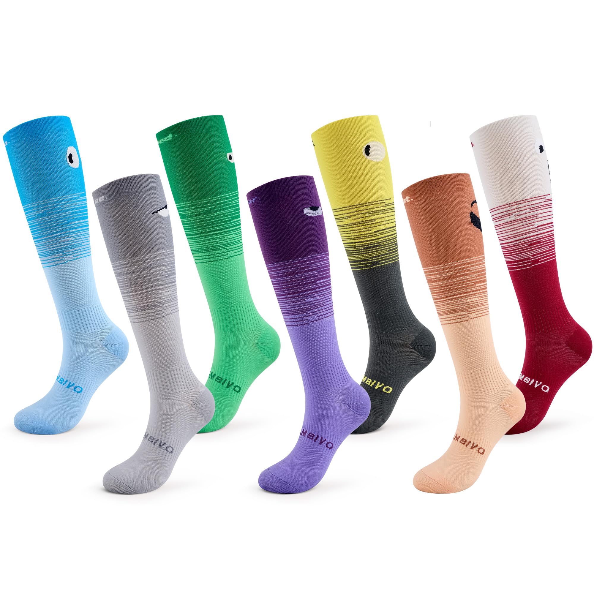 CAMBIVO Compression Socks for Women & Men with Pattern, 7 Pairs, 8-15 mmHg