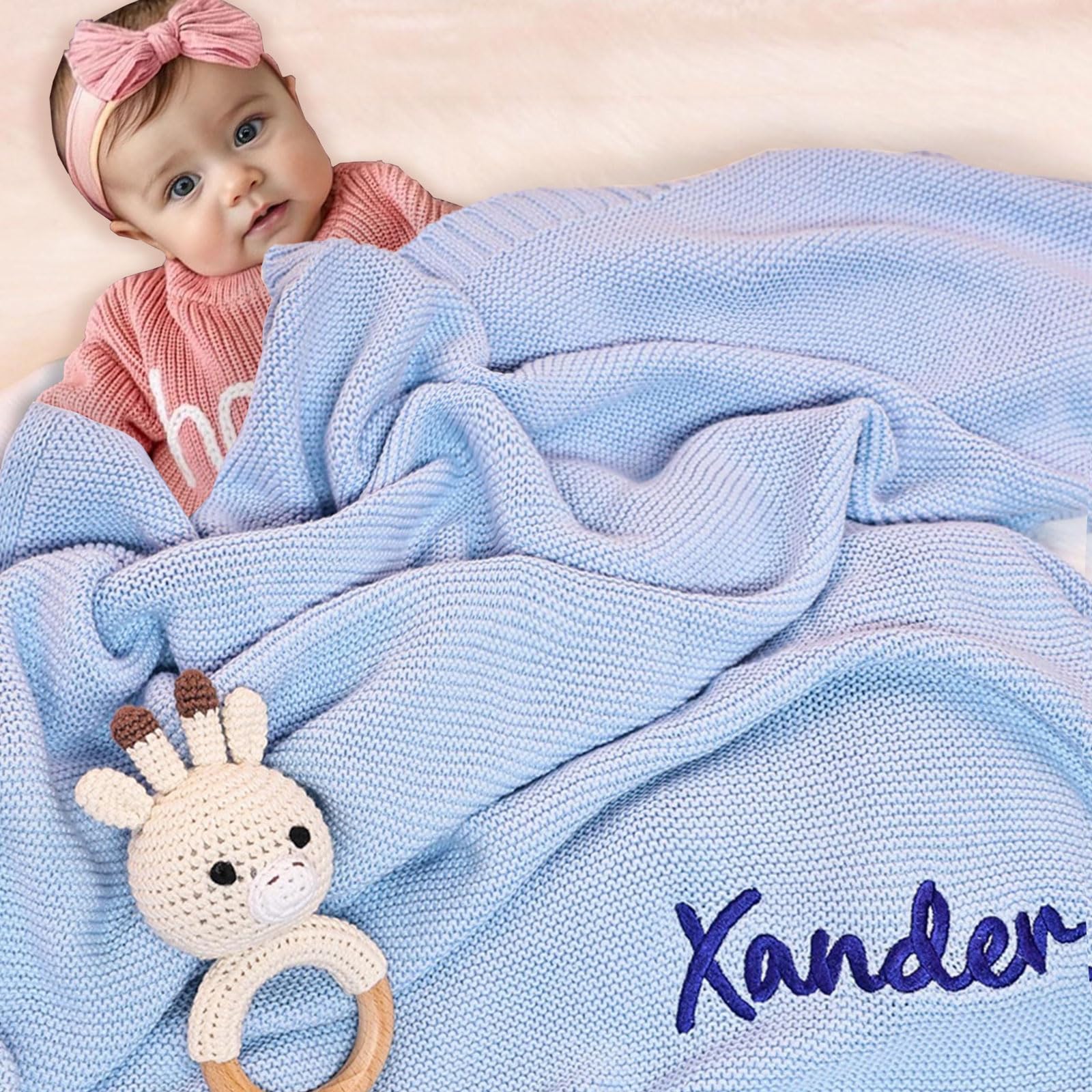 Kinetora Multicolored Personalised Blanket Baby Custom Name Cotton Knit 100X80cm