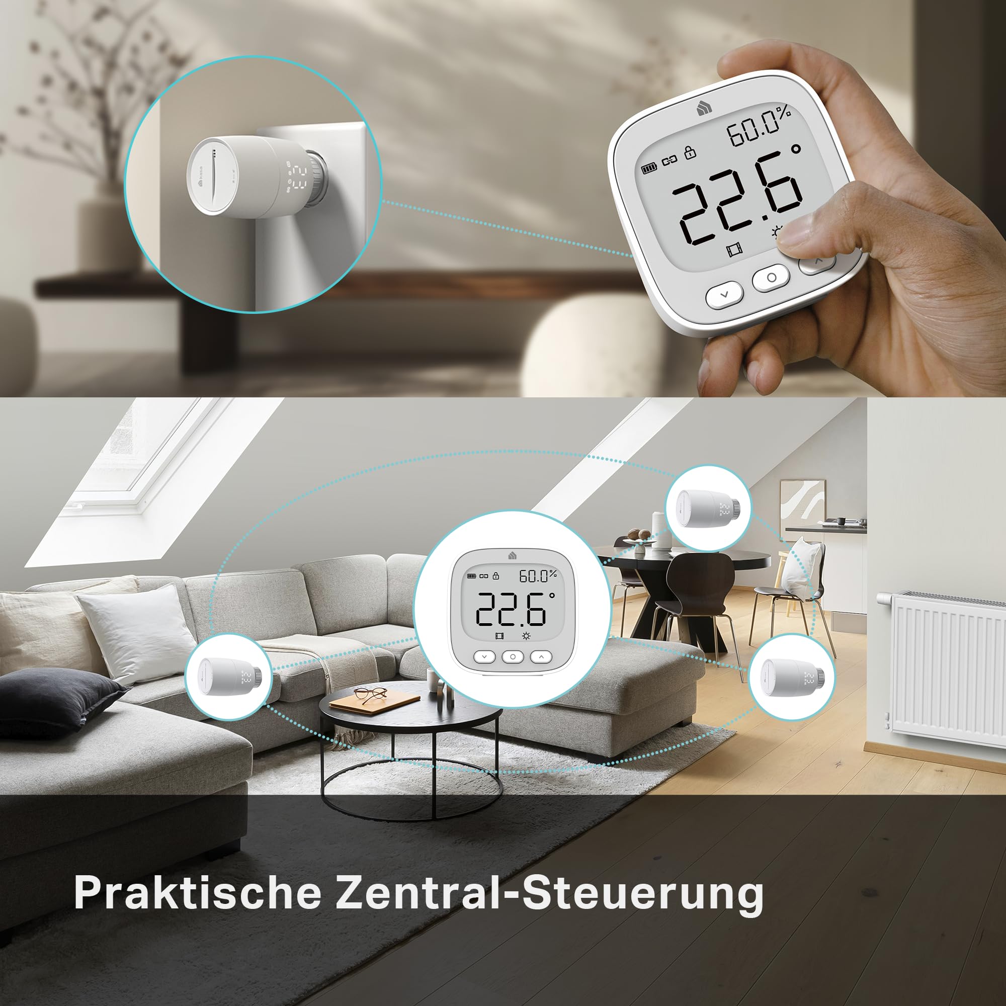 Bündel von TP-Link Kasa Heizkörperthermostat KE100 KIT + KE110 Sensor – Steuern Sie EIN einzelnes oder mehrere Thermostate bequem per Gerätetaste oder Smartphone