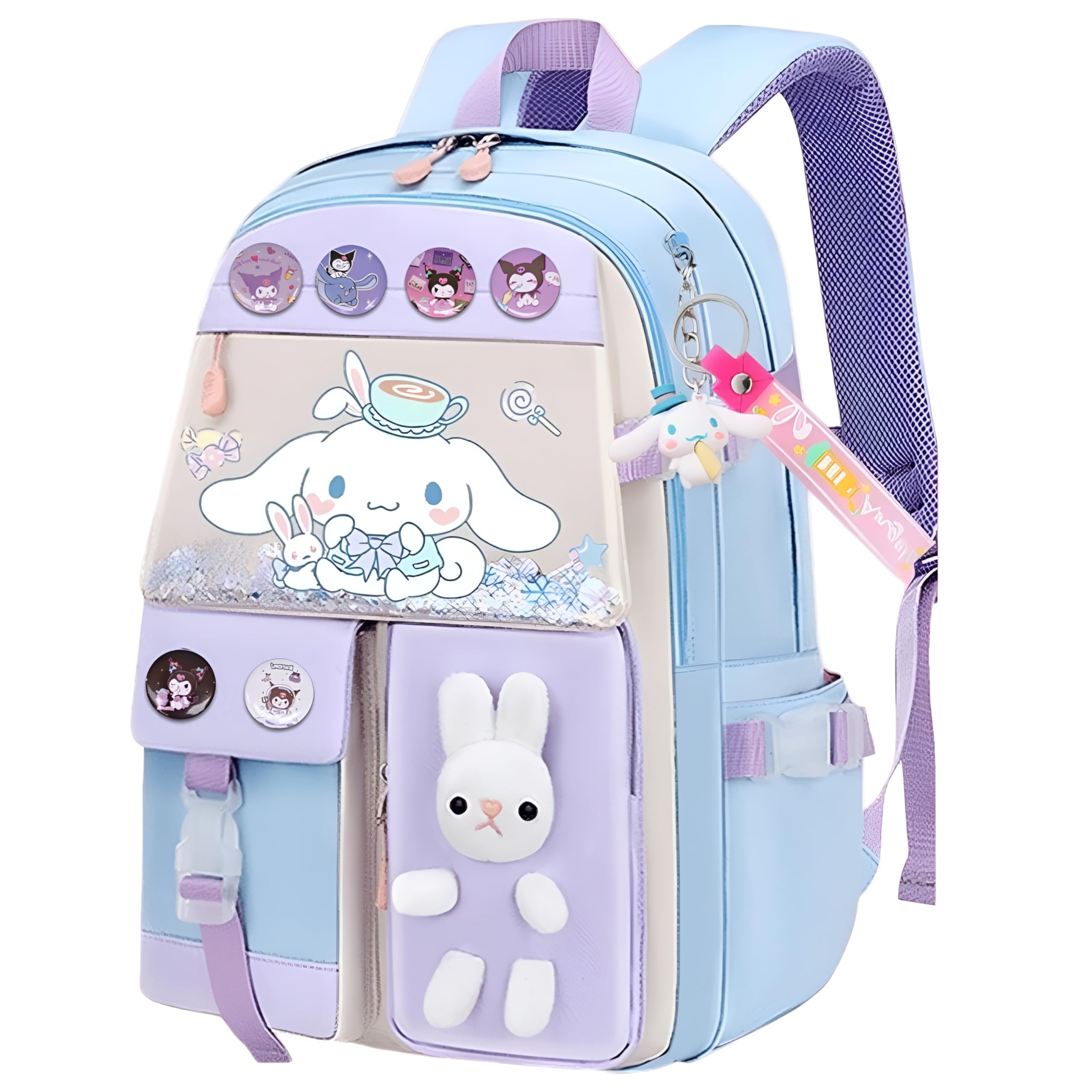 Cute Bunny Backpack with Colorful Sequins for Girls Teens Lightweight &Waterproof School Bag with Multiple Pockets, Hidden Zipper Casual Travel Daypacks Aesthetic Bookbag for Elementary School-image-15