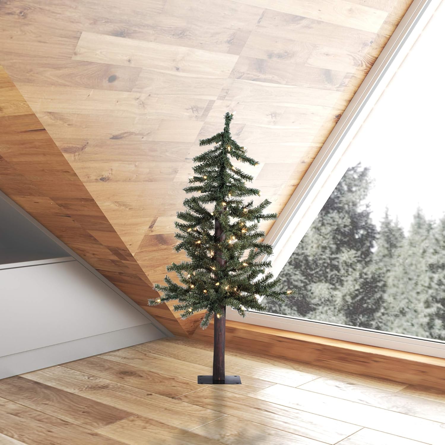 Vickerman 3' Natural Alpine Artificial Christmas Tree, Warm White LED Lights. - Faux Christmas Tree - Seasonal Indoor Home Decor