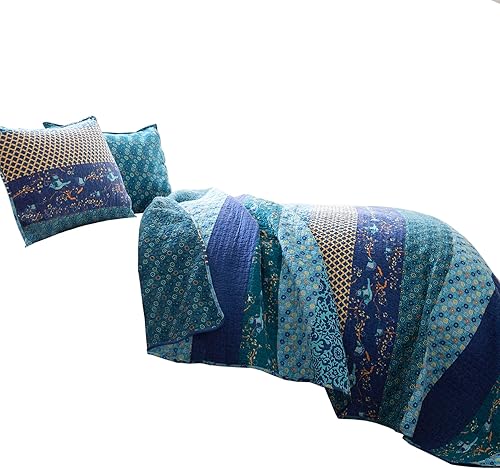 Miniatura 7 de Lush Decor Royal Empire - Juego de edredón reversible de algodón, juego de ropa de cama de 3 piezas a rayas, patrones bohemios llamativos y