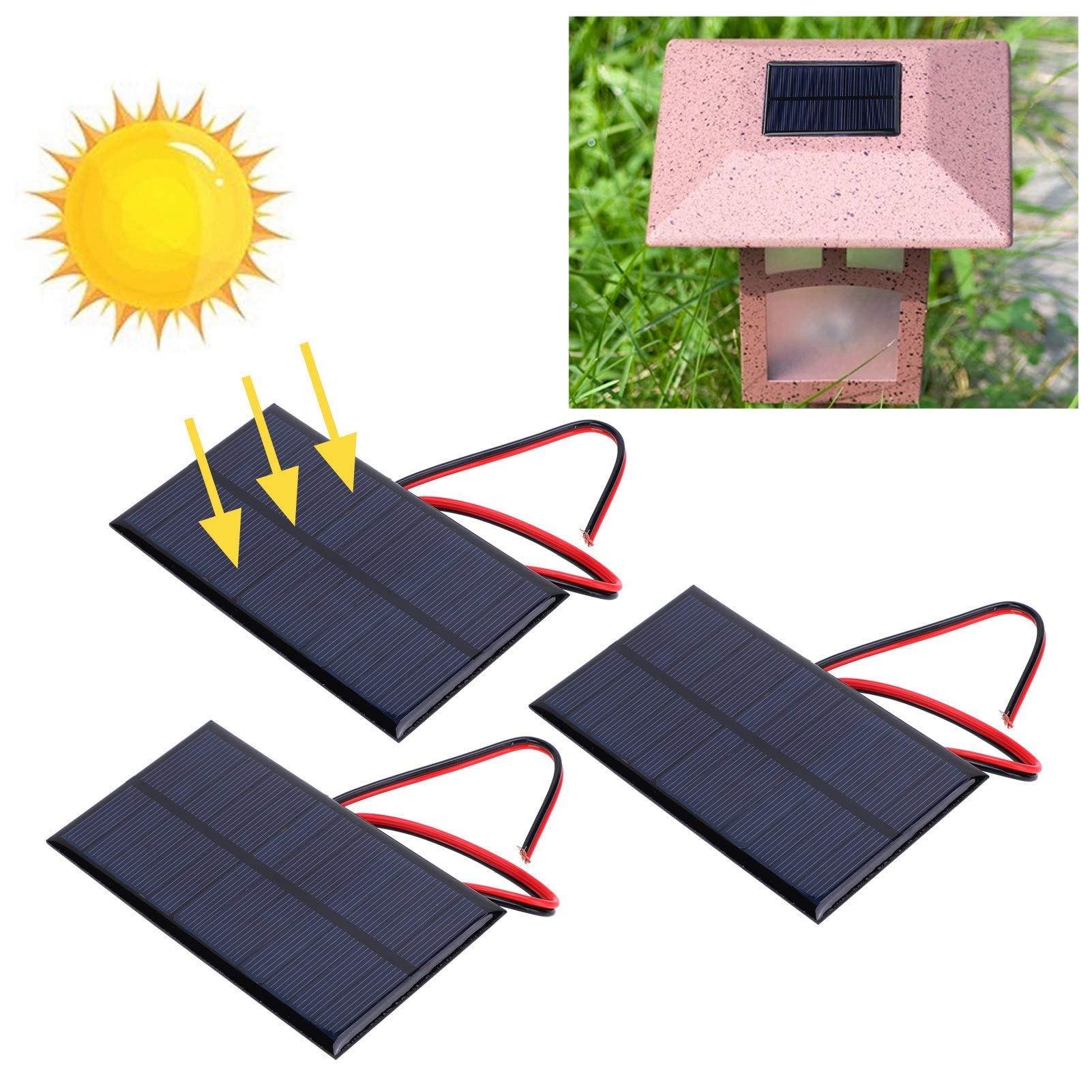 3 Pièces Panneaux Solaires Polycristallins DC 6V 1W Module D'alimentation Cellulaire, Panneau Solaire Avec Câble de 30 cm pour Lampes Solaires de Paysage